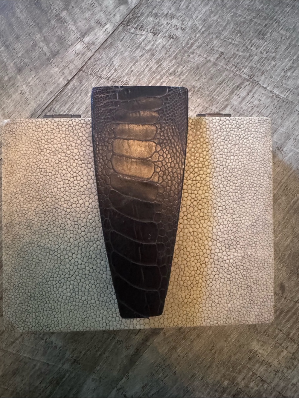 R&Y Augousti Vintage Stingray-Texture Decorative Box with Dark Brown Croc Accent